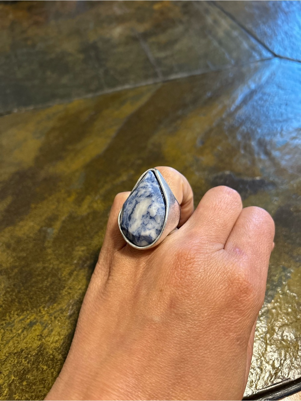 Teardrop Sodalite Sterling-Style Ring size 7